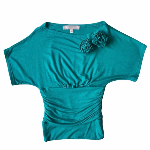 Moa Moa Girls Top Small TEAL Flower - Picture 10 of 10